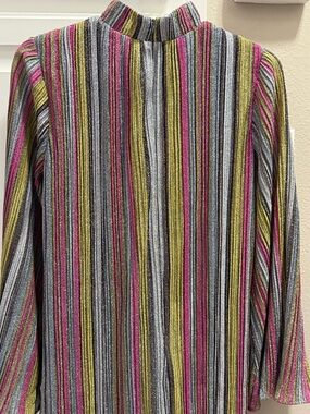 Lucca Couture Metallic Striped Dress Long Sleeve Shimmer Mini Party Size M